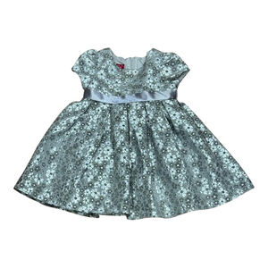 Princess Faith Dress Baby Girls 18M Silver Metallic Floral Jacquard Party Bow